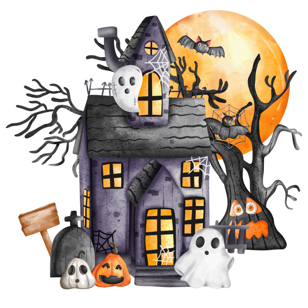 Bügelbild - Plott - Halloween - Geisterhaus - 13,8cm x 13cm