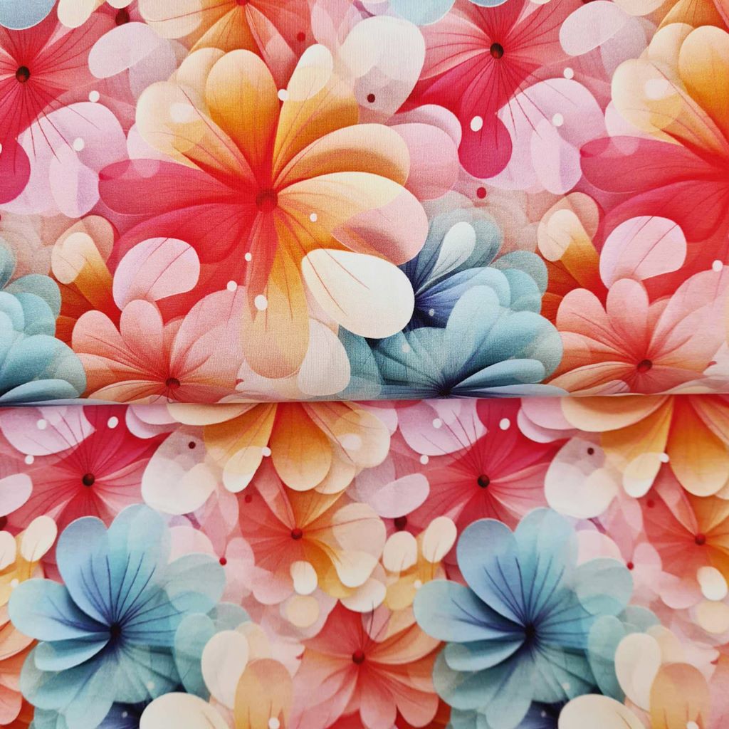Baumwolljersey - Motivjersey - Tante Ema - Digitaldruck - Große Blüten in Koralle