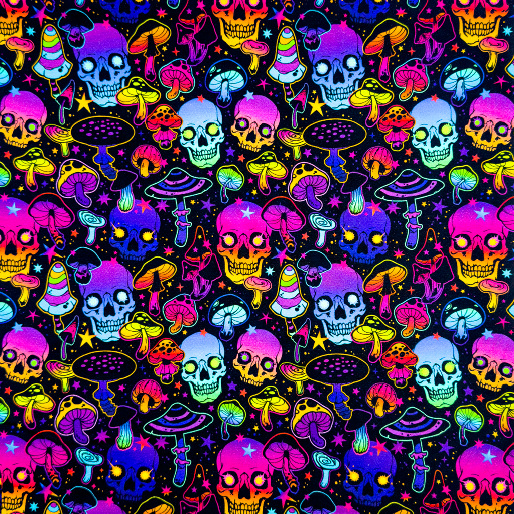 French Terry - Sommersweat - Motiv - Rainbow Skulls