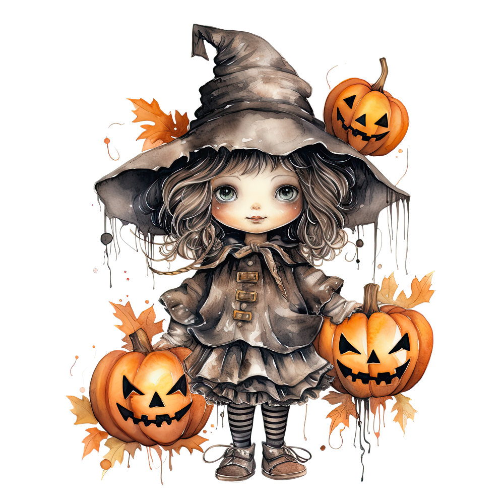 Bügelbild - Halloween Hexe mit 3 Kürbissen - ca. 13cm x 10cm