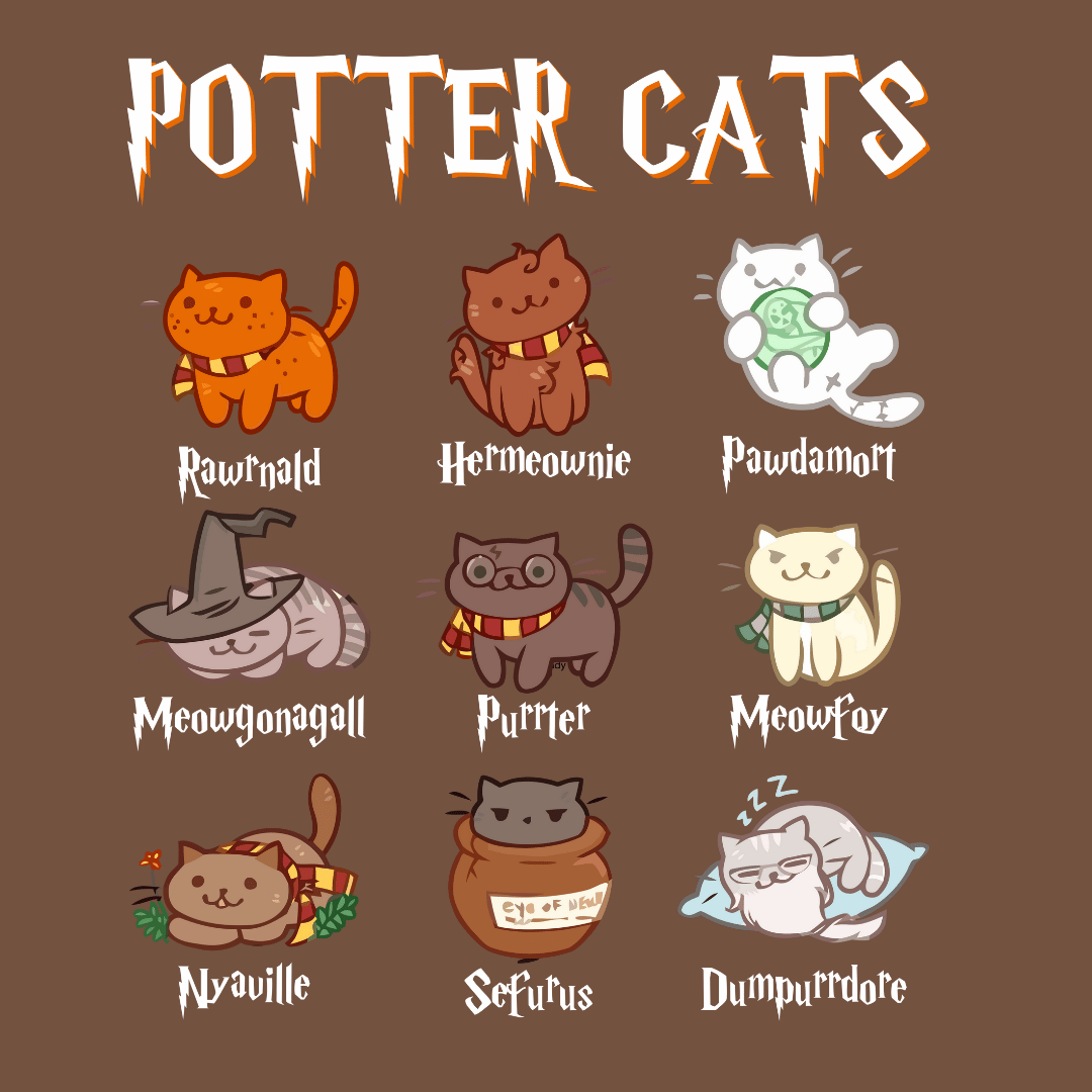 Bügelbild - Plott - Potter Cats -  14,9cm x 18,2cm - transparent