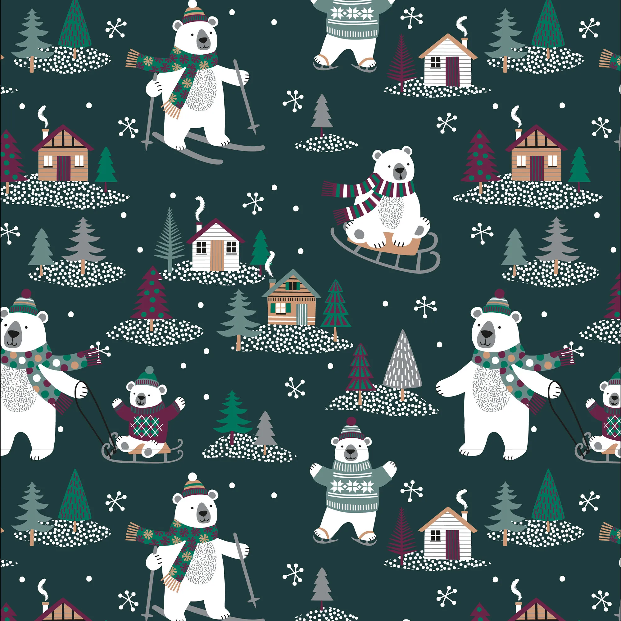 Baumwolljersey - Motivjersey - Weihnachten - Eisbären im Winter