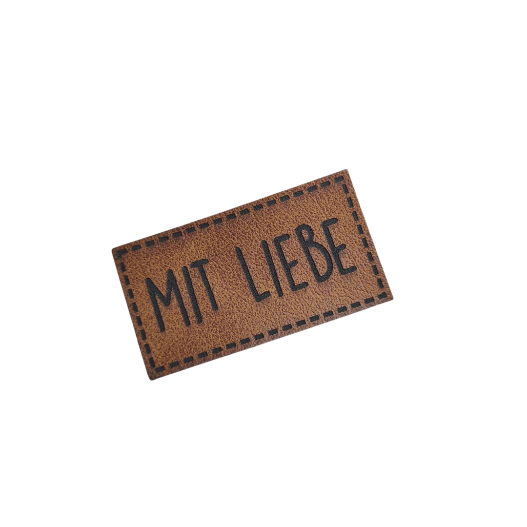 Label - Kunstleder - Braun - 4,5cm x 2,5cm - Mit Liebe