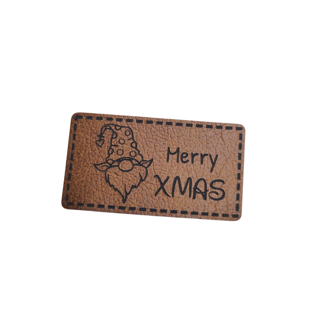 Label - Kunstleder - Braun - 4,5cm x 2,5cm - Merry Xmas