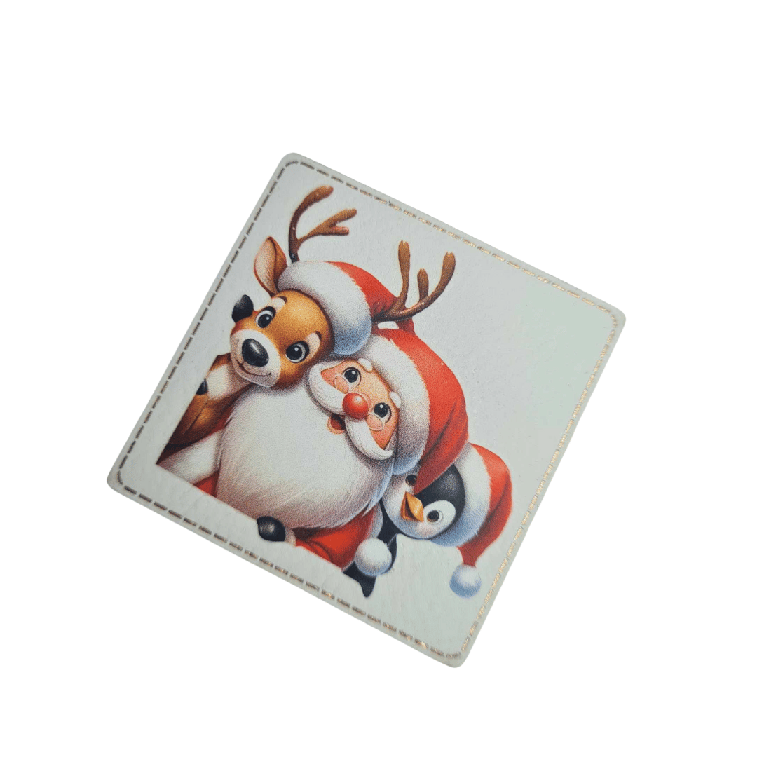 Label - Kunstleder - Creme - 5cm x 5cm - Weihnachtsfamilie