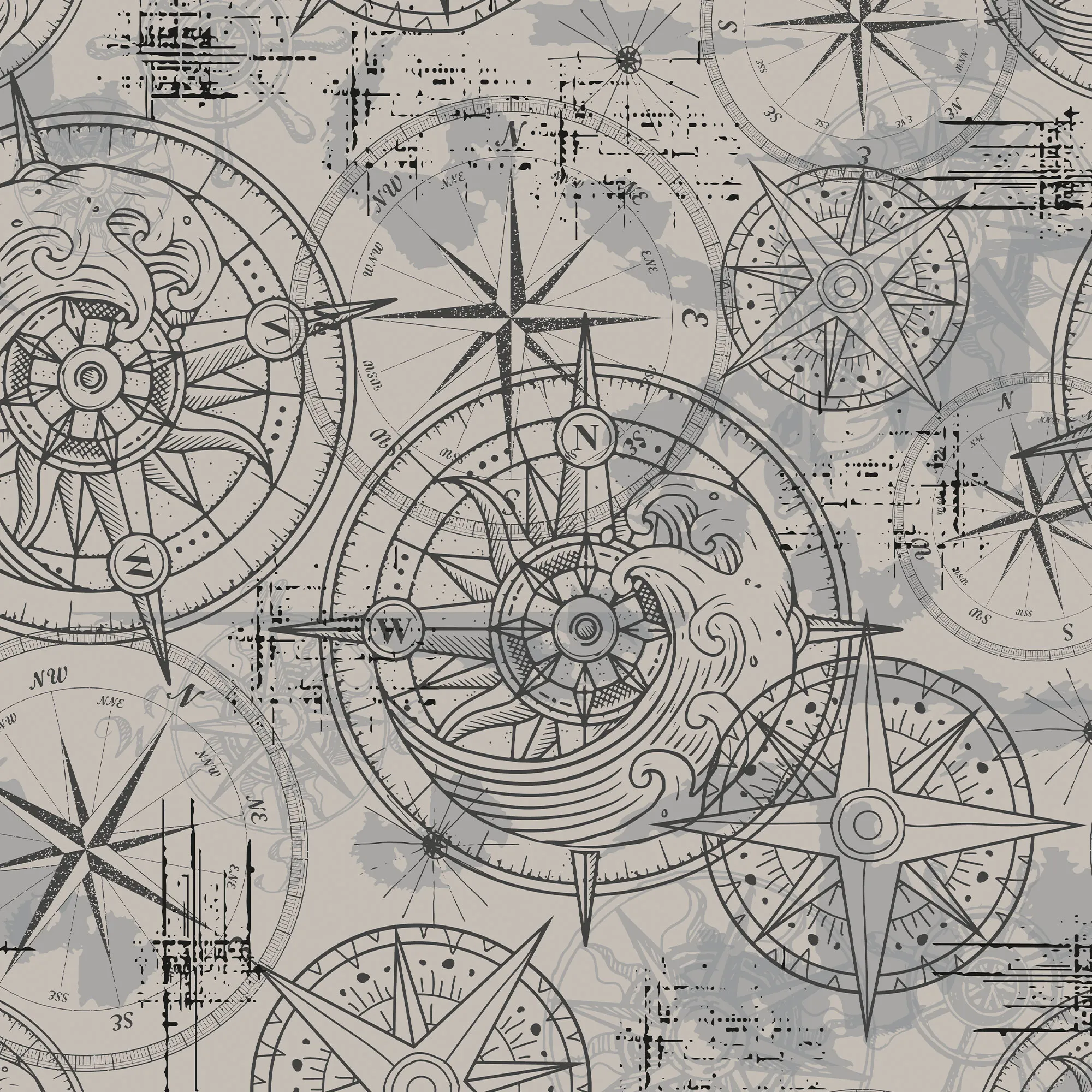 French Terry - Sommersweat - Digitaldruck - Kompass auf Sand