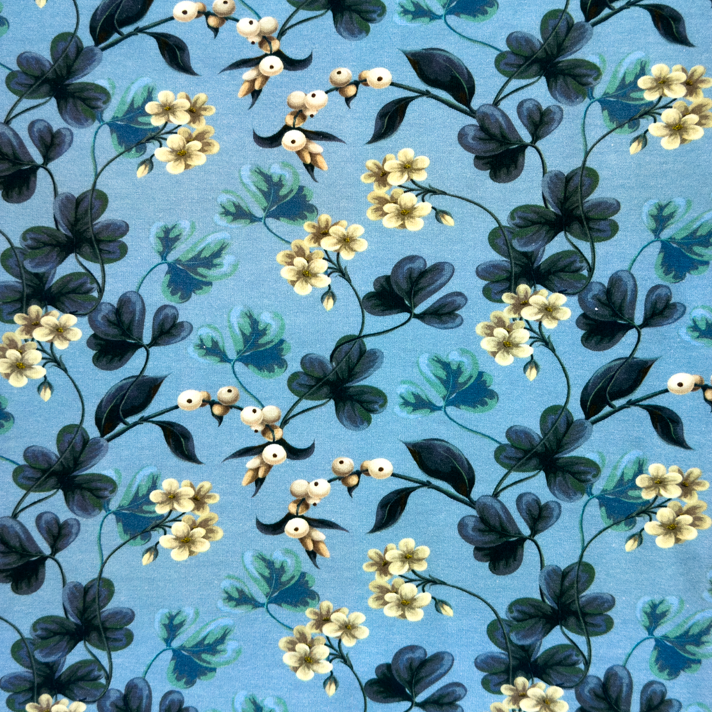 Baumwolljersey - Motivjersey - Blumen auf Blau