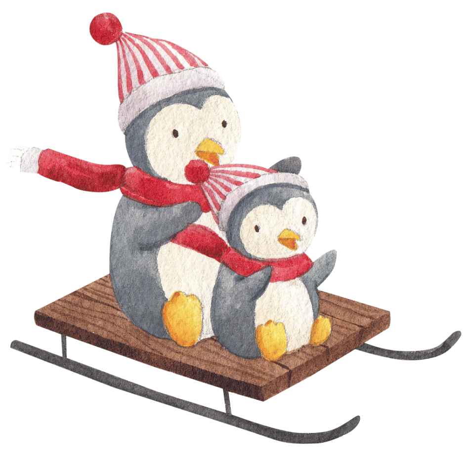 Bügelbild - Plott - Pinguin auf Schlitten- 14,6cm x 13,8cm