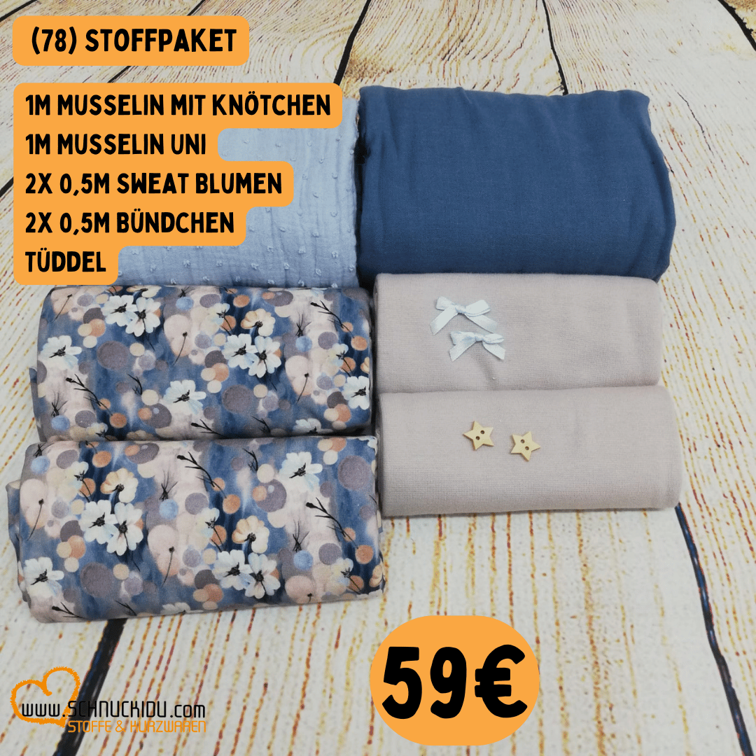 Stoffpaket - Unikat - Blumen Hellblau